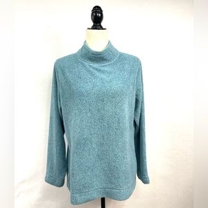 L.L. Bean Blue Pile Fleece Mock Neck Long Sleeve Sweater Sweatshirt Size M